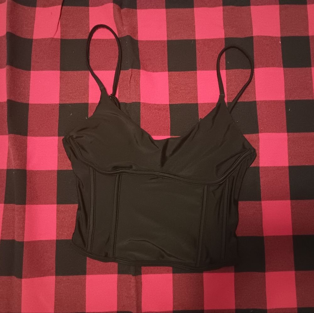 Black longline corset bikini top